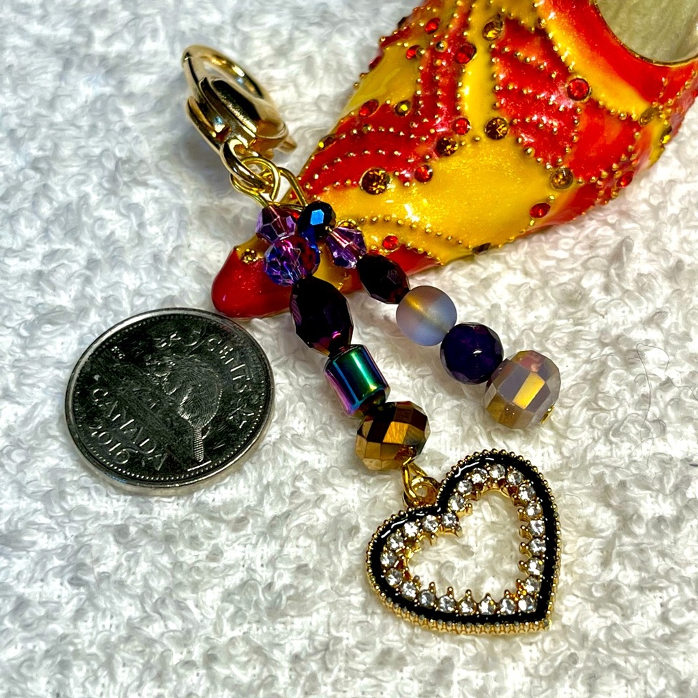 Purple and black heart shaped charm -purse bling /keychain